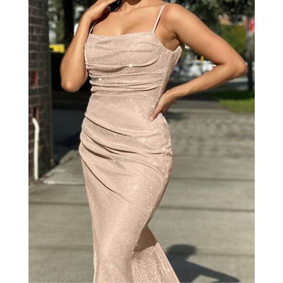 NWT Sparkly Glitter Gown | Nude/Rose Gold | Approx. Size 8 - Picture 2 of 7
